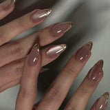 GETADME 24Pcs Metallic Cat Eye French Sheer Manicure Tip Art Textured 3D Acrylic False Nails Nude Pink Almond Medium Press on Fake Nails