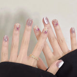 GETADME 24Pcs Pink Cat Blue Love Cute Short Ballet Press on False Nails Sweet French Cat Eye Bow Star Designs Style Detachable Nails Set