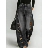 GETADME Missuoo Women's 2026 New Washed Blue High-Waist Metal Grommet Wide Leg Jeans, Casual Loose Fit Streetwear Pants for Daily Wear