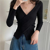 GETADME Autumn Winter Knitwear Tops Fashion Female Long Sleeve Skinny Elastic Casual V-neck Knitted Shirts Women Pullover Sweaters