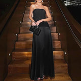 GETADME 2025 Spring/Summer Fashion Sexy Temperament Strapless Dress Slimming Splicing Black Strapless Evening Party Gowns Lady Clubwear