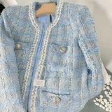 Getadme Autumn Blazer Women Small Fragrant Woven Tweed Gentle Elegant Short Qulited Plaid Jacket Office Lady Cardigan Tops Coat