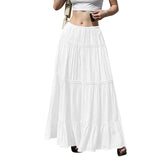 GETADME Women's Flowy Skirts Fashion Flared Ruffle Hem A Line Maxi Skirts Elastic Waist Elegant Tiered Layer Simple Solid Long Skirts
