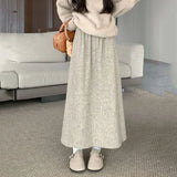 GETADME Smvp 2025 Autumn Winter New Thicken Plush A-line Skirts Wowen Solid Casual High Waisted Long Skirt Ladies Lazy Style Midi Skirts