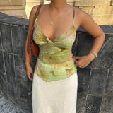 GETADME Women Summer Vintage y2k Aesthetic Crop Tops Floral Print Boho Sleeveless Spaghetti Strap Mesh See Through Coquette Tanks Camis