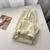 Getadme Retro High Waist Corduroy Pants Women Spring Fall Straight Causal Full Length Trousers Korean Fashion Baggy All Match Black Pant