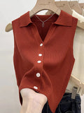 GETADME Solid Color Knitted for Women Cardigan Korean Single Breasted Sleeveless Jumper Woman Round Neck All Match Cardigans Outwear