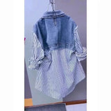 Getadme Fashion Striped Denim Jacket Women's Spring/Summer New Design Sense Stitching Women Jackets Temperament Coat Top