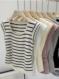 GETADME 2025 Female Elastic Slim Casual Vests Pullover Camis Summer Spring Striped Tank Tops Women Sleeveless Knitted T-Shirts Crop Tops