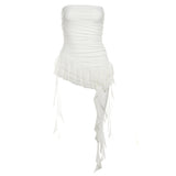 GETADME 2025 Summer Women's Fashion Off Shoulder Slim Fit Tassel Ruffle Strapless Solid Color All-match Tank Top Streetwear Sexy Vests