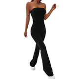 GETADME Women's Corseted Jumpsuit Simple solid colour Slim models Hip lifting design Fashion Single Piece Flared Pants
