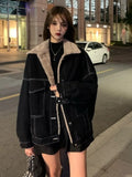 Getadme  New Korean Fashion Winter Women Coat Warm Lapel Denim Thick Jacket Casual Work Clothes Cotton Padded Jackets for Women Tops