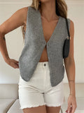 Getadme-wsevypo Women Knit Sweater Vest Tops Casual Retro Sleeveless V-Neck Button up Tank Tops Summer Fall Chic Simple Style Vest