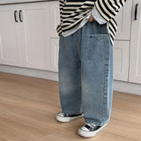 GETADME 2025 Spring Autumn Kid Boys Denim Pants Side Pocket Polished White Children Boys Pants Elastic Waist Casual Baby Boys Trousers