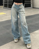 Getadme Y2k Vintage High Waisted Blue Washed and Distressed Jeans Fashion Harajuku Baggy Straight Pants Casual Classic  Trousers New