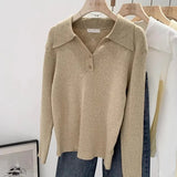 GETADME Women's Clothing Basic All-match Polo Collar Pullovers Autumn Winter Casual Loose Long Sleeve Sweaters Elegant Chic Button Tops