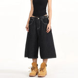 GETADME 2026 Summer American Retro Denim Cropped Pants for Men and Women Street Loose Wide-leg Shorts Y2K Hip-hop Street Dance Pants