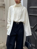 GETADME Satin Scarf Neck Polka Dot Printing Women Blouse Fashion Full Sleeve Loose Basic Shirt Lady Autumn New Highstreet Commute Wear