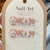 GETADME 10Pcs Pink Handmade Press On Nails Full Cover Bear Heart Design Short Round Rhinestone False Nails Wearable Manicure Nail Tips