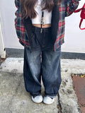 GETADME Stylish Chic Elegant Embroidered Patchwork Jeans Women Vintage Washed Draping Denim Straight Loose Fit Slimming Versatile Pants