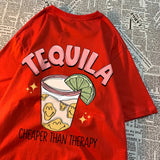 GETADME Tequila Is Cheaper Than Therapy Woman's Tops Simple Casual Clothing Creative Round Neck T-shirts Fashion Summer Woman Clothing