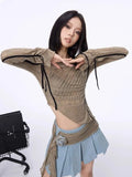 Getadme 2000s Aesthetic Vintage T-shirts Women Grunge Y2k Streetwear Sexy Gyaru Long Sleeve Crop Asymmetrical Top Slash Neck Tee