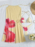 GETADME XS - L With Cover Up Flowers Halter Bikini Female Swimsuit Women Swimwear Three-pieces Bikini set Bather Bathing Suit Swim K6800