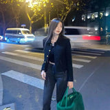 Getadme-Black Short Small Fragrance Coat Female Wool Tweed Small Fragrant Elegant Women Tops 2024 Autumn Korean Chic Temperament Jackets