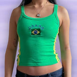 GETADME 2025 Retro Street Aesthetic Baby T-shirt Women Green Brazil Letters Print Crop Tops Casual Slim Short Sleeve Y2k Clothes E-girls