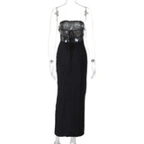 GETADME Laxsesu Mesh Flower Print Strapless Backless Lace Up Sexy Elegant Bodycon Maxi Prom Dress Women Y2K Outfit Party Beach Christmas