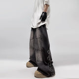 Getadme-American Style Oversized Pocket Retro Baggy Jeans Men Y2k Hip Hop Punk Wide Leg Straight Overalls Black Denim Pants Streetwear