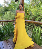 Getadme Trendy Women Summer Holiday Dress Orange Pleated Chiffon Long Formal Dresses Custom Made Ruffled Strapless Beach Party Dress