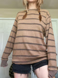 GETADME Women Fairy Grunge Knit Basic Shirt Autumn Y2K Grey Black Striped Long Sleeve Round Neck Tops Emo Tee