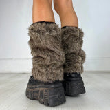 GETADME Vintage Faux Fur Leg Warmers Furry Boots Cover Socks Winter Thickened Plush Socks Hot Girl Jk Punk Hiphop Cosplay Accessories