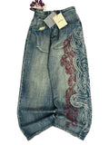 GETADME Y2K American New Pattern Embroidery Baggy Jeans Men High Street Vintage Hip Hop Fashion Casual Joker Couple Wide-leg Pants