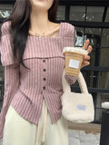 Getadme-Off Shoulder Knit Pullover Women Chic Casual Slim Gentle Tops Female Spring New Square Neck Solid Long Sleeves Knitwears Lady