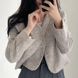 Women Outerwear Retro V-neck Single-Breasted Loose All-Match Long Sleeve Short Outerwear Korean Fashion Casual Top Wholesale