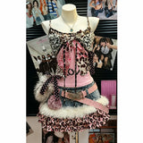 GETADME Retro Y2k Harajuku Streetwear Leopard 2 Piece Outfits Women Subculture Slim Fit Crop Top Mini Skirt Daily Casual Fashion Sets