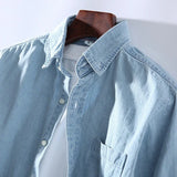 GETADME Men's Casual Denim Shirt Fashion New Simple Casual Cotton Slim Jean Long Sleeve Shirt Male Brand Clothes Top Blue