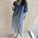 Japan Style Harajuku Chic Button Up Long Denim Dress Women Autumn Winter New Design Fashion Casual Streetwear Lady Jean Dresses