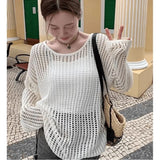 GETADME Y2K Hollow Out Crop Top Knitted Retro Long Sleeve T Shirt Women Summer Sun Protection Breathable Cardigans Patched Tee