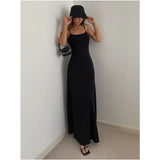 섹시한 여성 스트랩 드레스 민소매 한국 패션 여름 블랙 드레스 회색 서스펜더 심플한 기질 롱게트 스커트 드레스