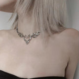 Punk Rock Totem Flame Hollow Love Heart Necklaces for Women Unisex Hip Hop Thick Chains Choker Egirl Party Club Dancing Jewelry