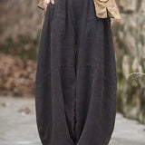 GETADME Elegant Women's Cotton Linen Baggy Cargo y2k Pants Vintage Elastic Waist Trousers Loose Casual Long Wide Leg Oversize Clothes