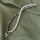 GETADME 우아한 불규칙 CCB &amp; 핑크 스톤 비즈 체인 하트 펜던트 목걸이 여성용 초커 디너 파티 발렌타인 데이 주얼리 N0498