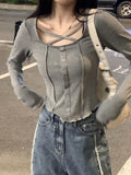 Getadme-Y2K Retro Crop Tops Women Harajuku Streetwear Slim Long Sleeve T Shirts Korean Fashion Vintage Casual Basic Tees Grunge