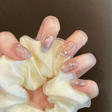 GETADME Handmade Press on Nails Blue Aurora Mermaid Fake Nail Patches Wearable Detachable French Pearl Almond False Nail Tips 10pcs