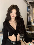 GETADME 2025 Streetwear Hollow Out Sexy Cardigan Y2k Aesthetic Slim Fit Bandage Grunge Cardigans Women Flare Sleeve Harajuku Crop Coats