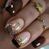 GETADME 24Pcs Short Square Coffin False Nails Square Fake Nails with Glue French Glitter Wearable Acrylic Nails Set Press on Nail Tips