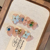 GETADME 10Pcs Starfish Water Ripples Design Press on False Nails Short Oval Wearing Manicure 3D Flowers Artificial Fashion Acrylic Nails
